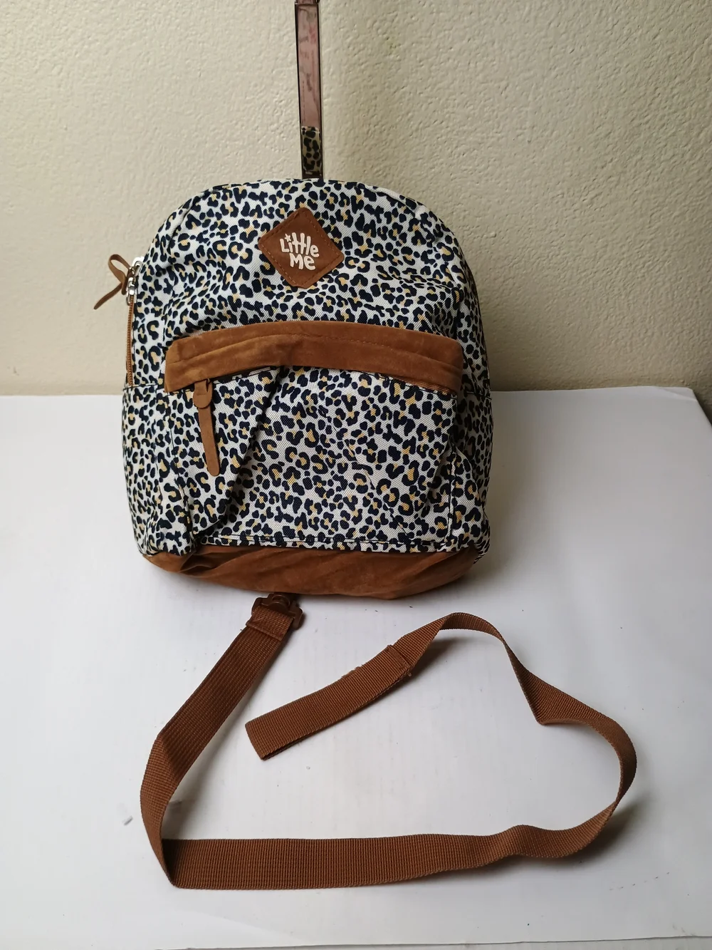 Little Me Leopard Print Mini Backpack with Brown Accents